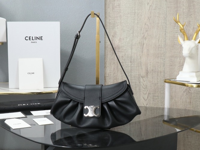 Celine Teen Lly Black Leather Shoulder Bag with Adjustable Strap 1 Celine Teen Lly Black Leather Shoulder Bag with Adjustable Strap