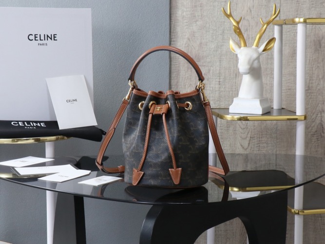 Celine Small Supple Bucket Bag in Triomphe Canvas and Calfskin Tan 1 Celine Small Supple Bucket Bag in Triomphe Canvas and Calfskin Tan