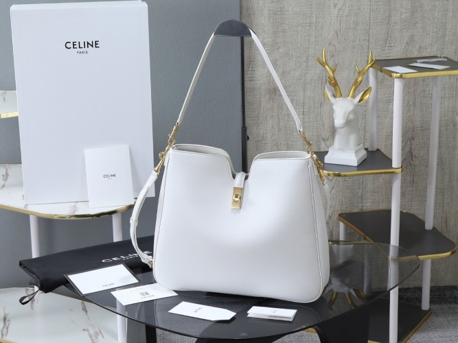 CELINE Camille 16 Soft Medium Smooth Calfskin Leather Handbag - White