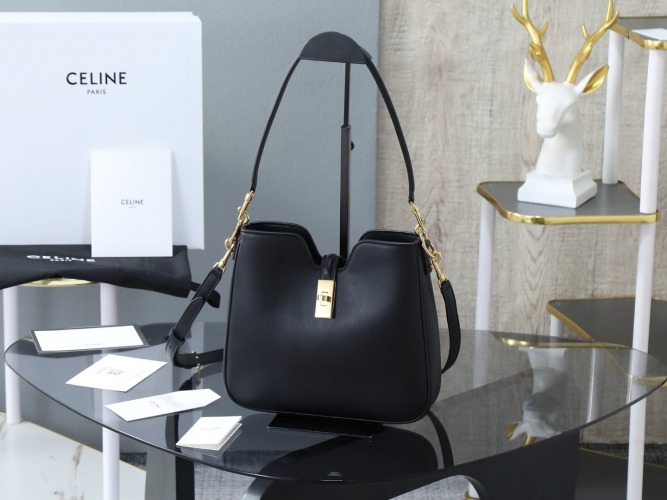 Celine Camille 16 Soft Bag Black Leather Hobo Handbag, 24.5x21.5x5cm