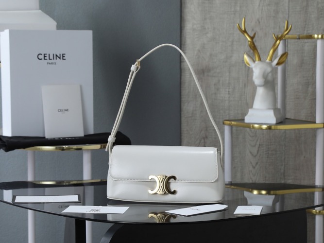 CE New Shoulder Baguette Bag in Black Leather with Gold Hardware