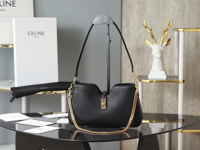 Celine Camille Bag, Black Leather Shoulder Bag With Gold-Tone Hardware 1 Celine Camille Bag, Black Leather Shoulder Bag With Gold-Tone Hardware