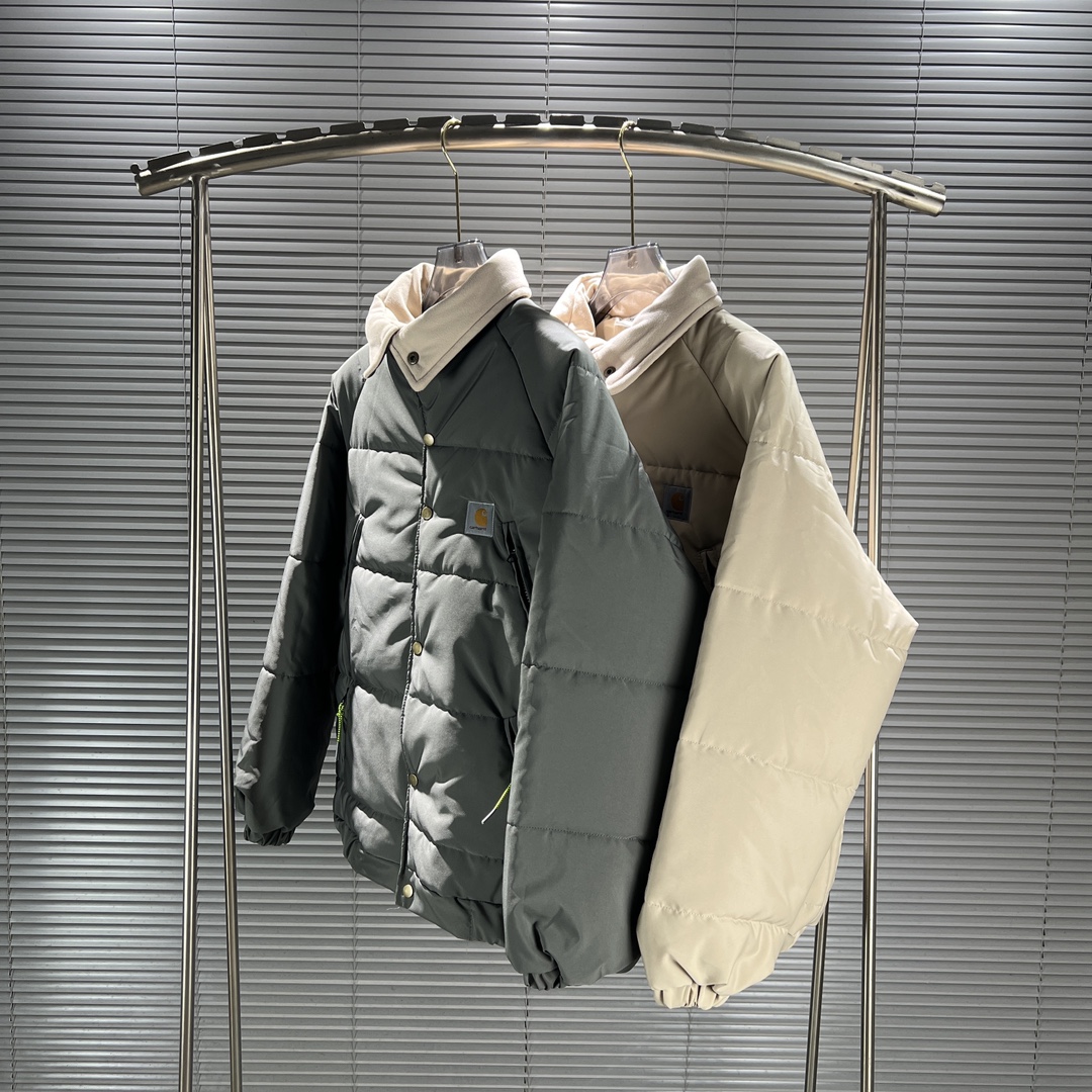 Carhartt 2023Fw Winter Outdoors Clothing Wallchart: American Style, Warm, Stylish in Khaki/Grey Green.