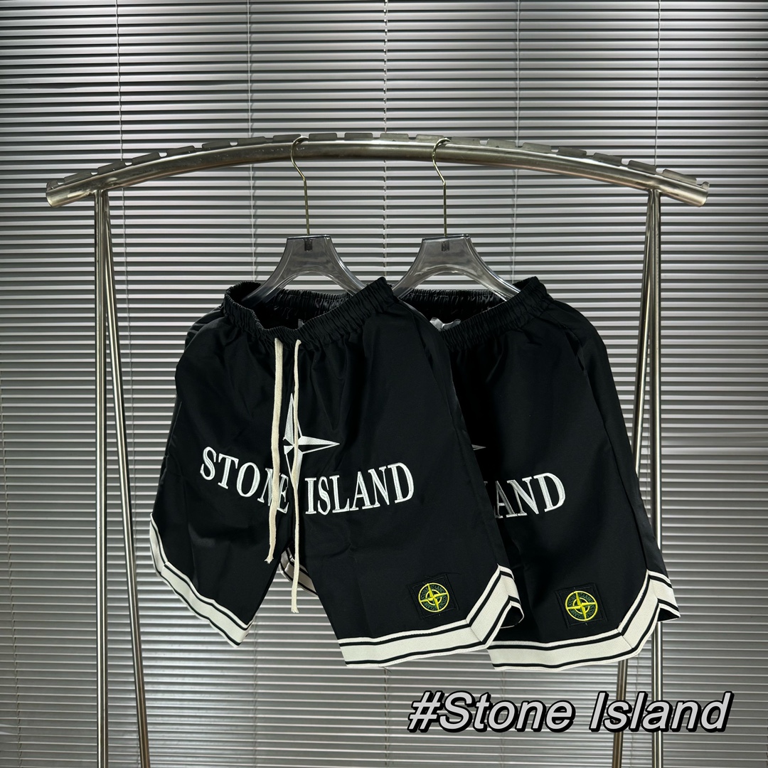 Stone Island 2024FW Black-and-White Logo Weave Shorts with Vegetable Motor Embroidery