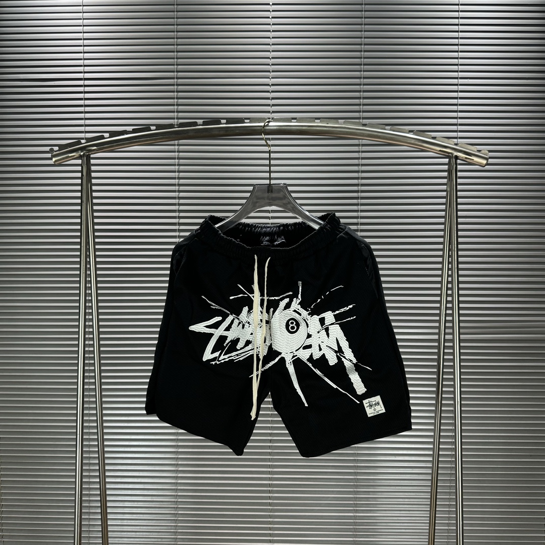 CDA#K160 Stussy Summer Black Cotton Pants with Embroidered Logo, Unisex, Various Sizes - 图片 2