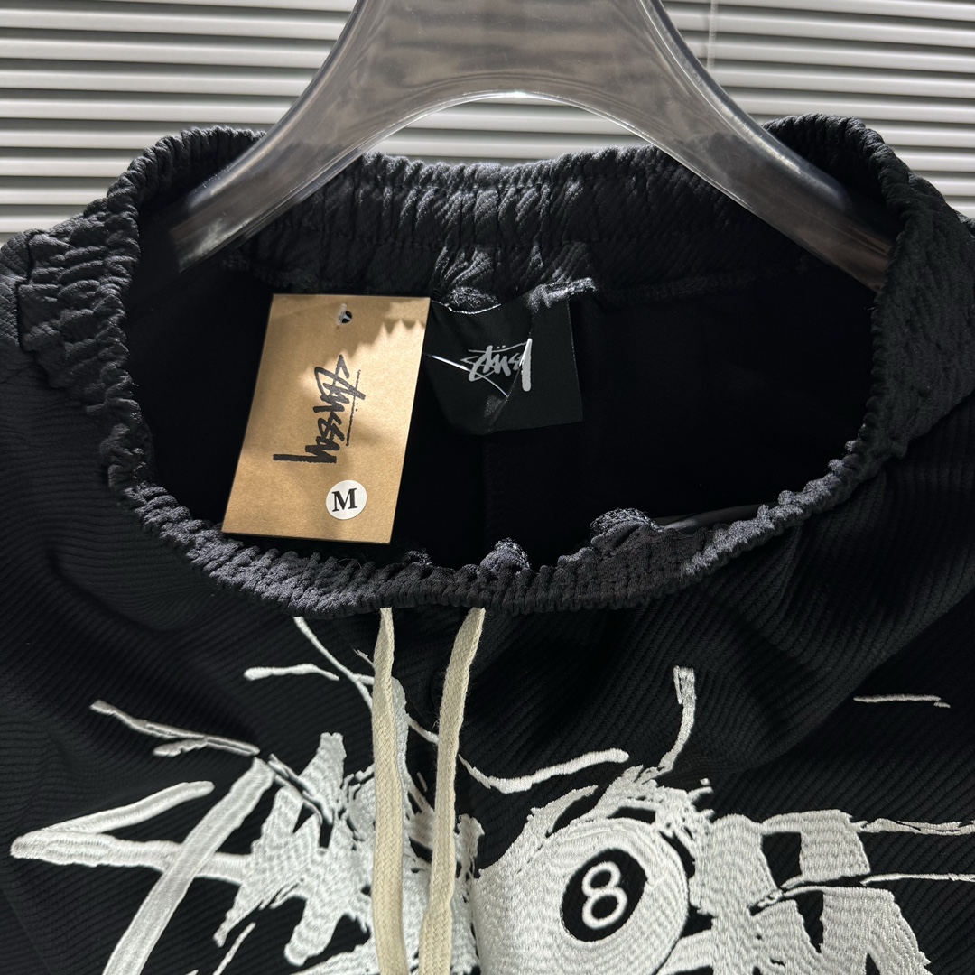 CDA#K160 Stussy Summer Black Cotton Pants with Embroidered Logo, Unisex, Various Sizes - 图片 9