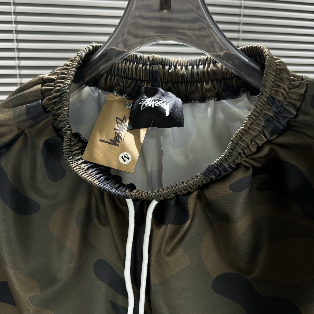Stussy 24ss Green Shorts: Air-Covered Fabric, Digital Prints, Embroidered Logo, Various Sizes - 图片 4