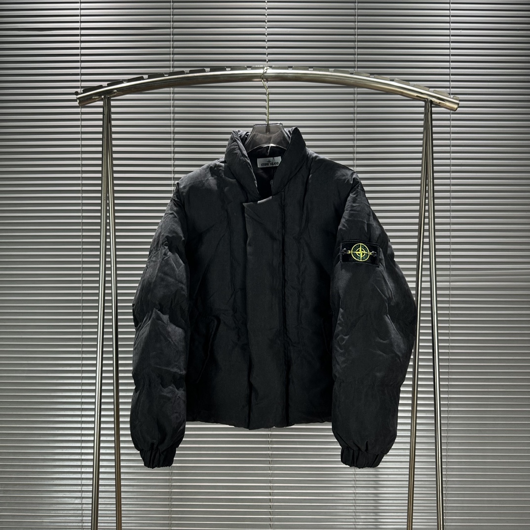 Stone Island Deconstructive Cotton Jacket: High Street Style, Winter Heavy Suit, Khaki and Black. - 图片 2