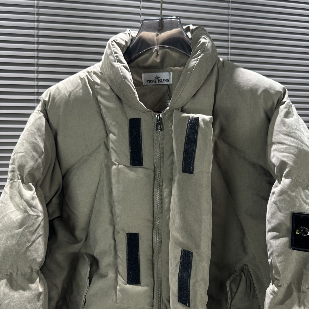 Stone Island Deconstructive Cotton Jacket: High Street Style, Winter Heavy Suit, Khaki and Black. - 图片 6