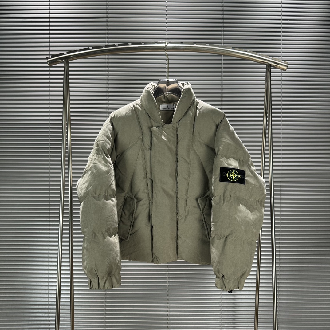 Stone Island Deconstructive Cotton Jacket: High Street Style, Winter Heavy Suit, Khaki and Black. - 图片 4