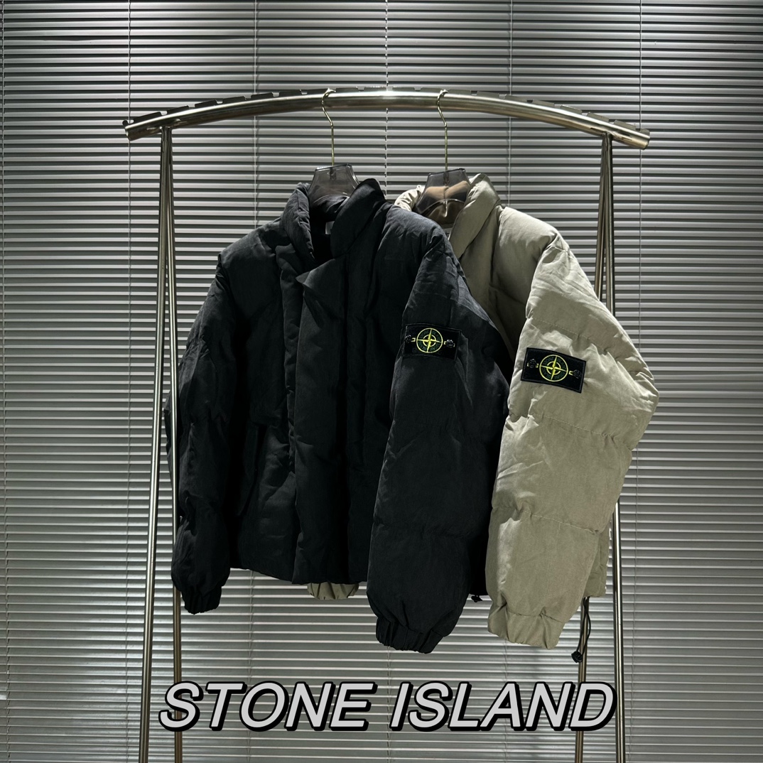 Stone Island Deconstructive Cotton Jacket: High Street Style, Winter Heavy Suit, Khaki and Black. - 图片 1