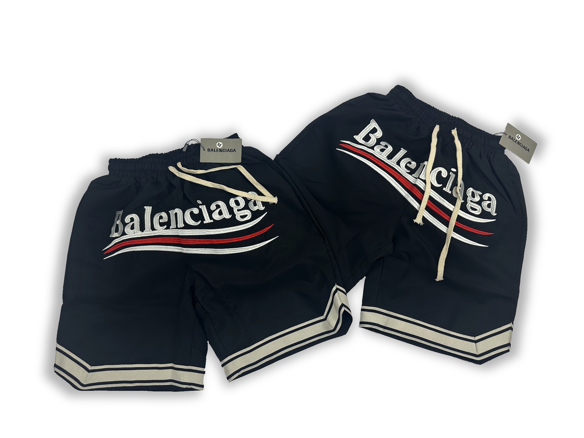 Balentia 24SS Classic Coke Wave Embroidered Shorts in Black, Sizes M-XL. - 图片 1