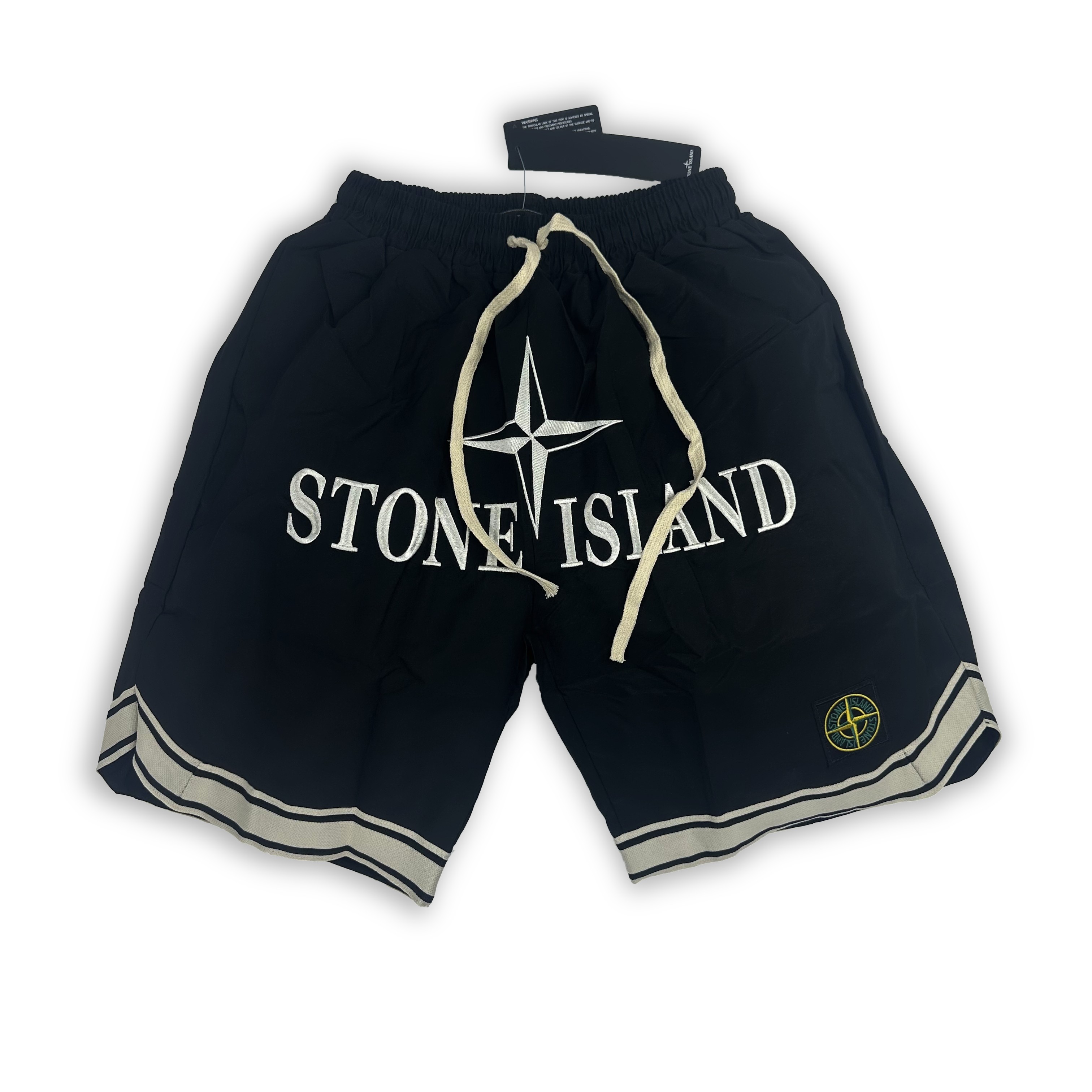 Stone Island 2024Fw Black-and-White Embroidery Logo Shorts, Oversized, Custom Cotton Belt - 图片 2