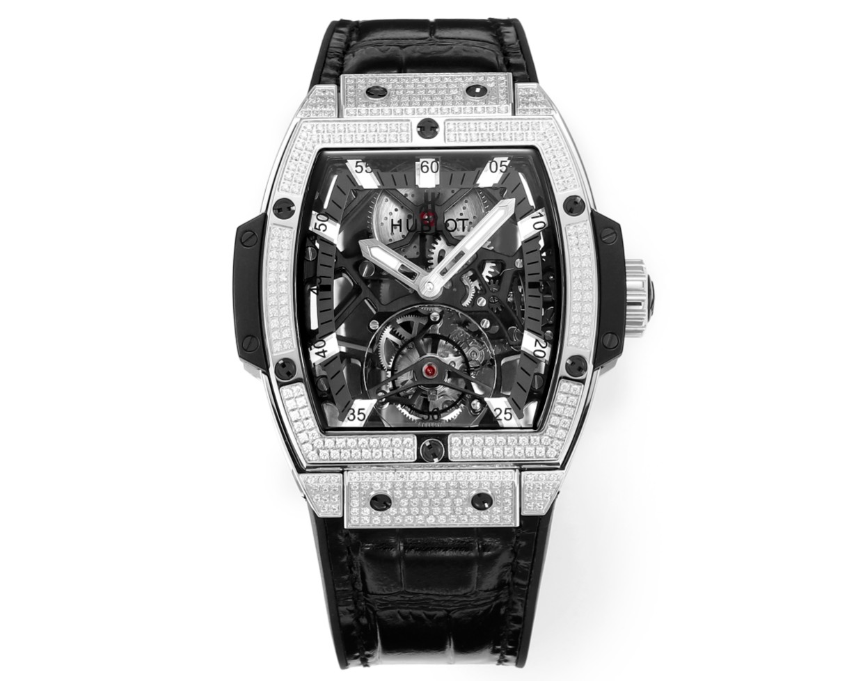 NO:393094,Hublot (Hengbao) MASTERIECE series 906 true tourbillon, customized mass-produced HUB 9006 manual winding tourbillon movement, above 96 is close to the original structure, all gears are real transmission without decoration, the same double mirror liter as the original, 48 hours of battery life, accurate 5± daily shipment. The case is electroplated and thickened 18K rose gold/platinum based on pure waterjet cutting stainless steel, which will not fade for a long time, good color, the front of the strap is top layer of cowhide, and the back is imported Thai natural rubber, flexible and waterproof, and the mirrors on both sides are sapphire crystal glass, which is scratch-resistant and transparent. The overall watch is generous and versatile, suitable for successful men of all ages, and the effect is excellent. It is specially designed for high-end tourbillons, cowhide19860909宇舶（恒宝）MASTERIECE系列906款真陀飞轮,定制量产HUB 9006手动上链陀飞轮机芯,96以上接近原装结构,所有齿轮真实传动无装饰,和原装一样的双重镜面字面,48小时续航,精准5±日差出货.表壳在纯水刀切割精钢的基础上电镀加厚18K玫瑰金/铂金,经久不掉色成色好,表带正面为头层牛皮,背面为进口泰国天然橡胶,柔韧服贴又防水,正反两面镜面均为蓝宝石水晶玻璃,防刮且通透.腕表整体大方又百搭,适合各个年龄阶段的成功男士,上手效果极佳.专为高端陀飞轮而生,,cowhide,Watch