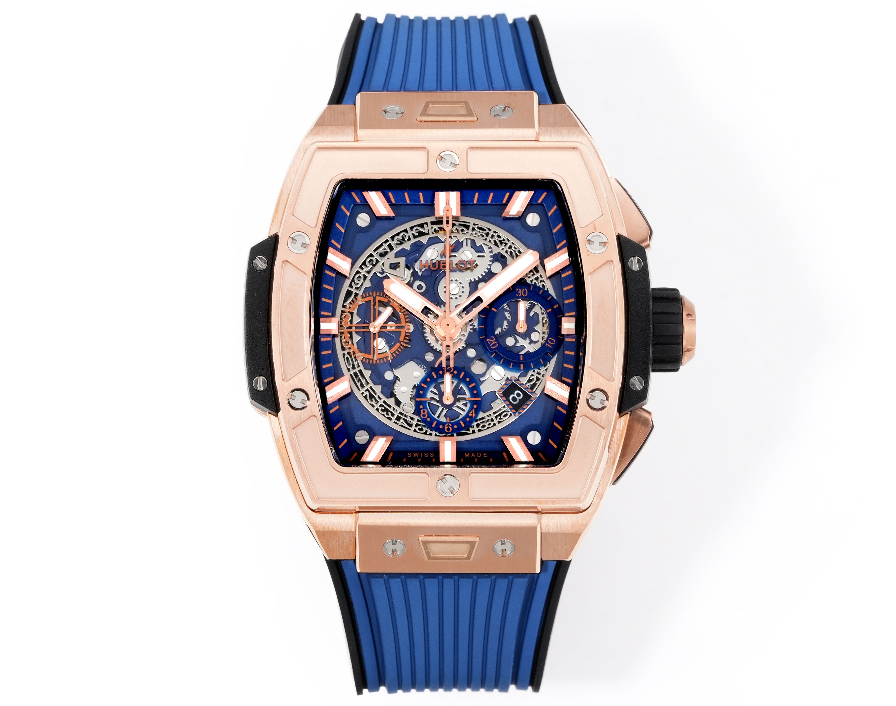 NO:641647,Gold OMF V2 upgraded version Hublot HUBLOT soul series BIG BANG series. Model 642.NX..RX Inspired by racing, a new Spirit of Big Bang limited edition watch is launched!  The watch combines all the iconic elements of the Spirit of Big Bang series with a new barrel-shaped case. The case is made of titanium and resin materials, and six H-shaped screws build a 'sandwich' structure to convey the concept of 'fusion of technology'. It perfectly replicates the exclusive customized HUB () movement, upgrades the original folding buckle, and customizes the fluororubber strap. The watch is equipped with a 'one-button' quick-change strap system. The wearer can easily and quickly replace the strap with just one click!  Ceiling level, players are welcome to taste multi-functional mechanical watches,19860909金 OMF V2 升级版 宇舶 HUBLOT 灵魂系列BIG BANG系列.型号642.NX..RX 以赛车为灵感,推出全新Spirit of Big Bang限量腕！腕表结合Spirit of Big Bang系列的所有标志性元素,全新酒桶形表壳.表壳应用钛金属跟树脂材料,六枚H型螺丝构建“三明治”结构,传达“融合的技术”的理念,完美复刻独家定制HUB()机芯,升级原装折叠表扣,订制氟橡胶表带,腕表配有“一键式”快速更换表带系统,佩戴者只需轻轻一按,即可以轻松快捷地替换表带！天花板级别,欢迎玩家品鉴多功能机械腕表,,,Watch