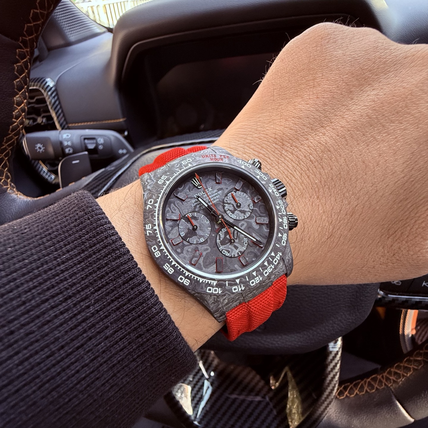 Rolex Daytona gray-black dial red strap 40mm Men's Automatic