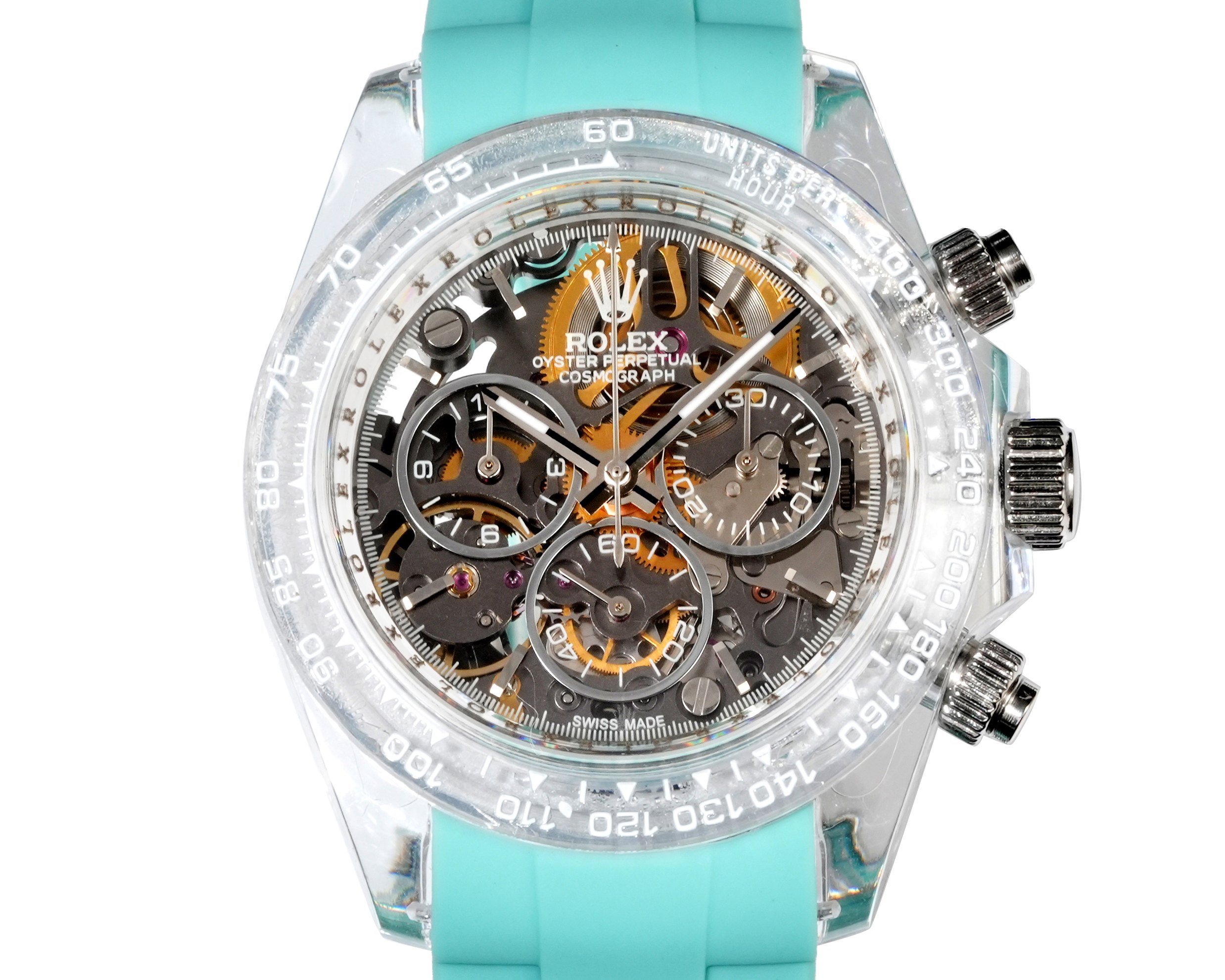Rolex Cosmograph Daytona transparent case with Tiffany-blue rubber strap 40mm Men's Automatic