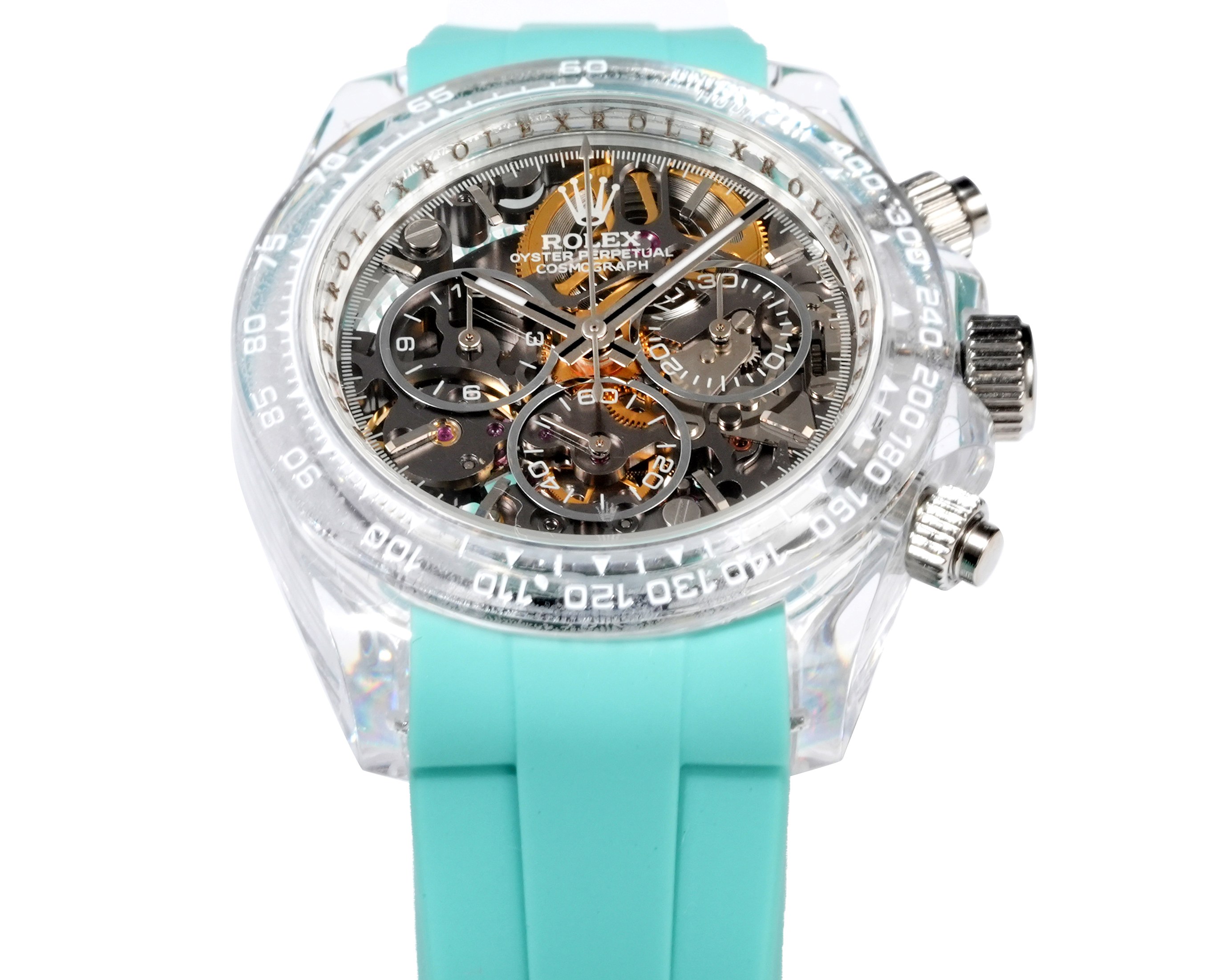 Rolex Cosmograph Daytona transparent case with Tiffany-blue rubber strap 40mm Men's Automatic