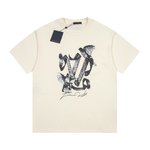 Louis Vuitton Clothing T-Shirt Beige Black White Printing Unisex Cotton Short Sleeve