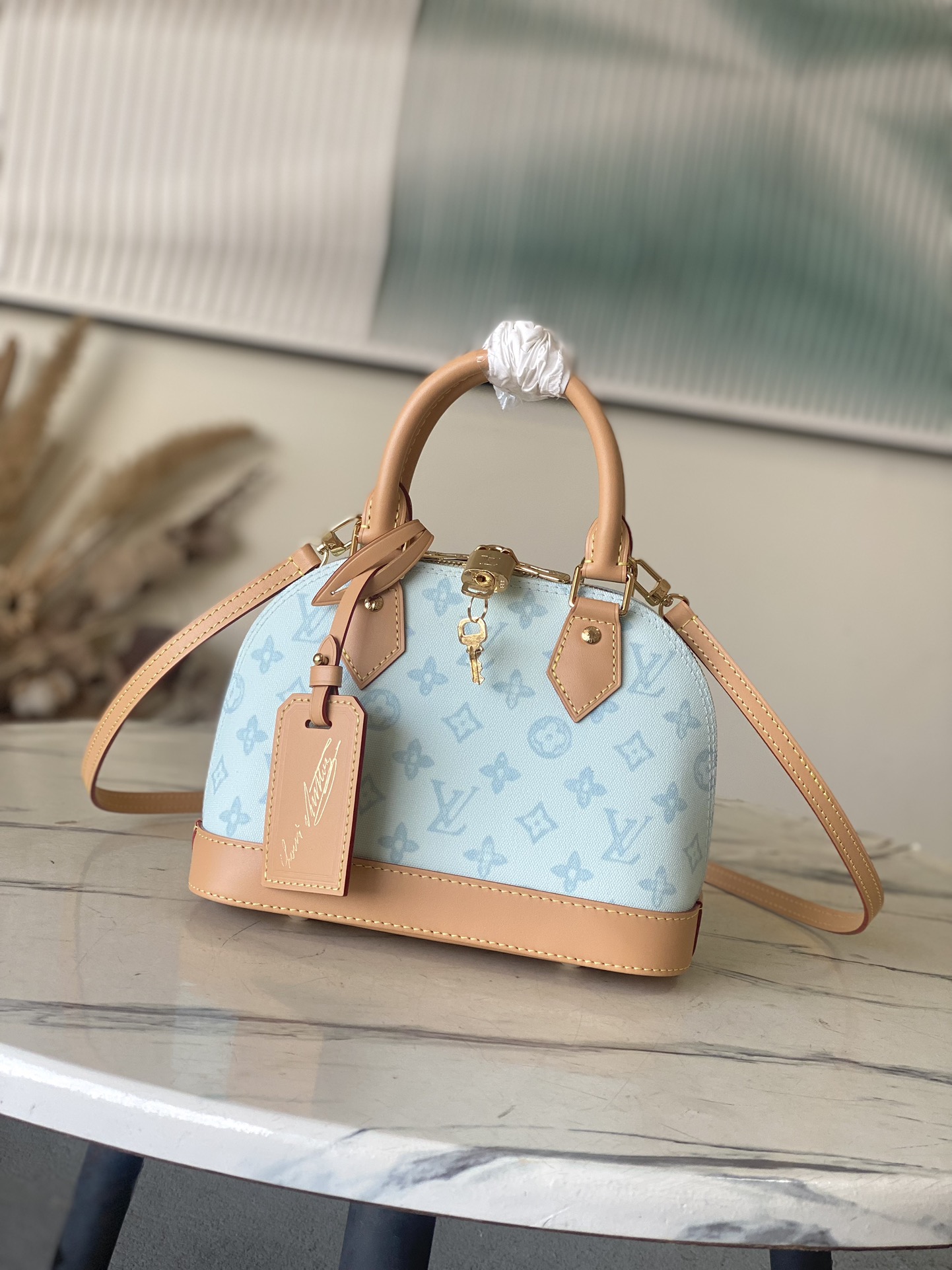 LV Style Beige Leather Top Handle Bag Lookbook Reference image 1