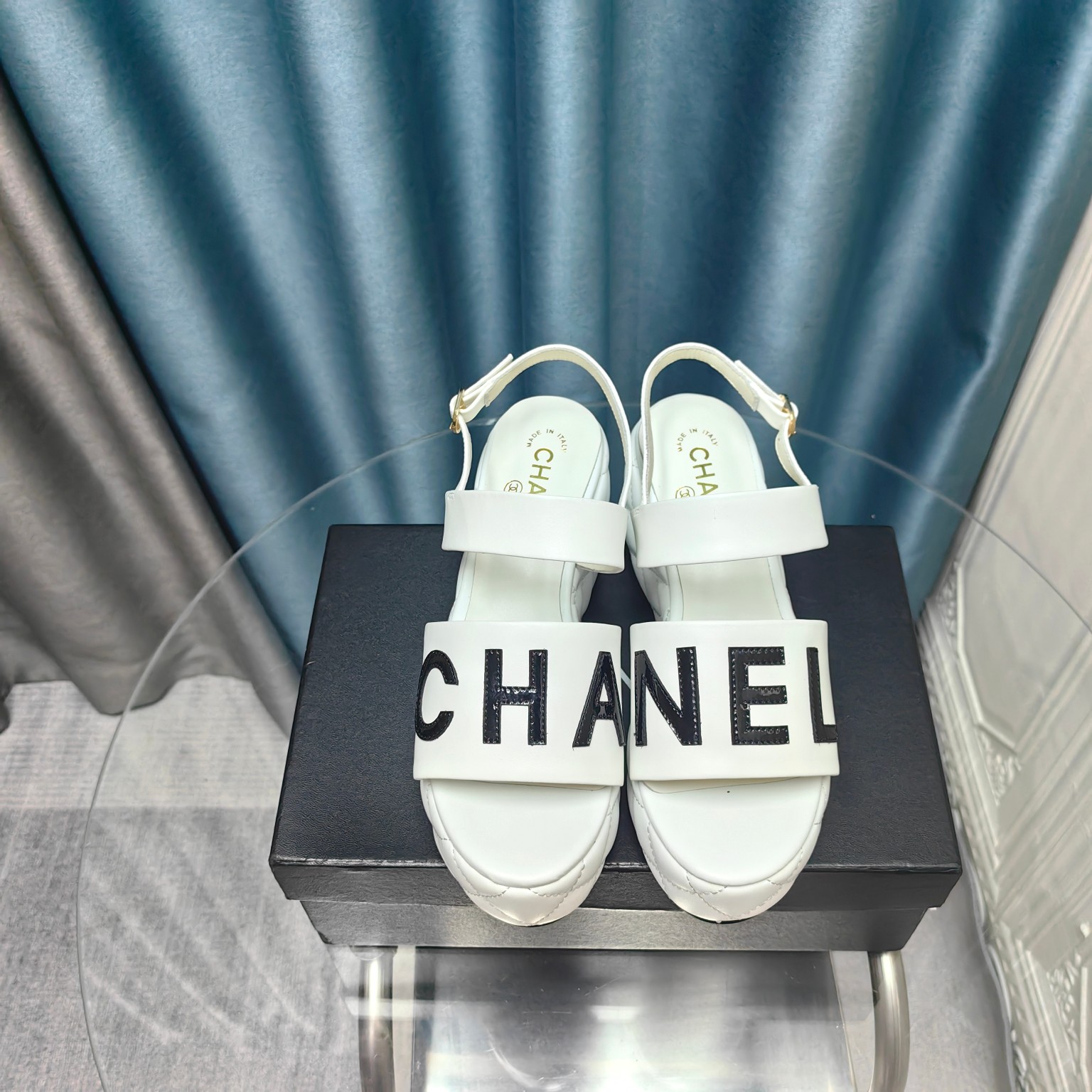 Chanel Zapatos Sandalias Piel de oveja Caucho Seda Colección verano