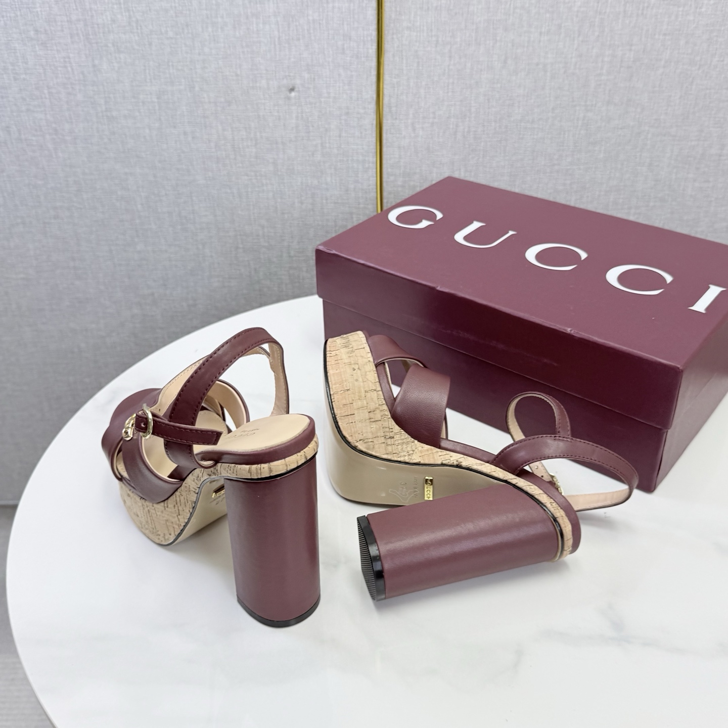 Gucci Interlocking G Cork Platform Block Heel Sand