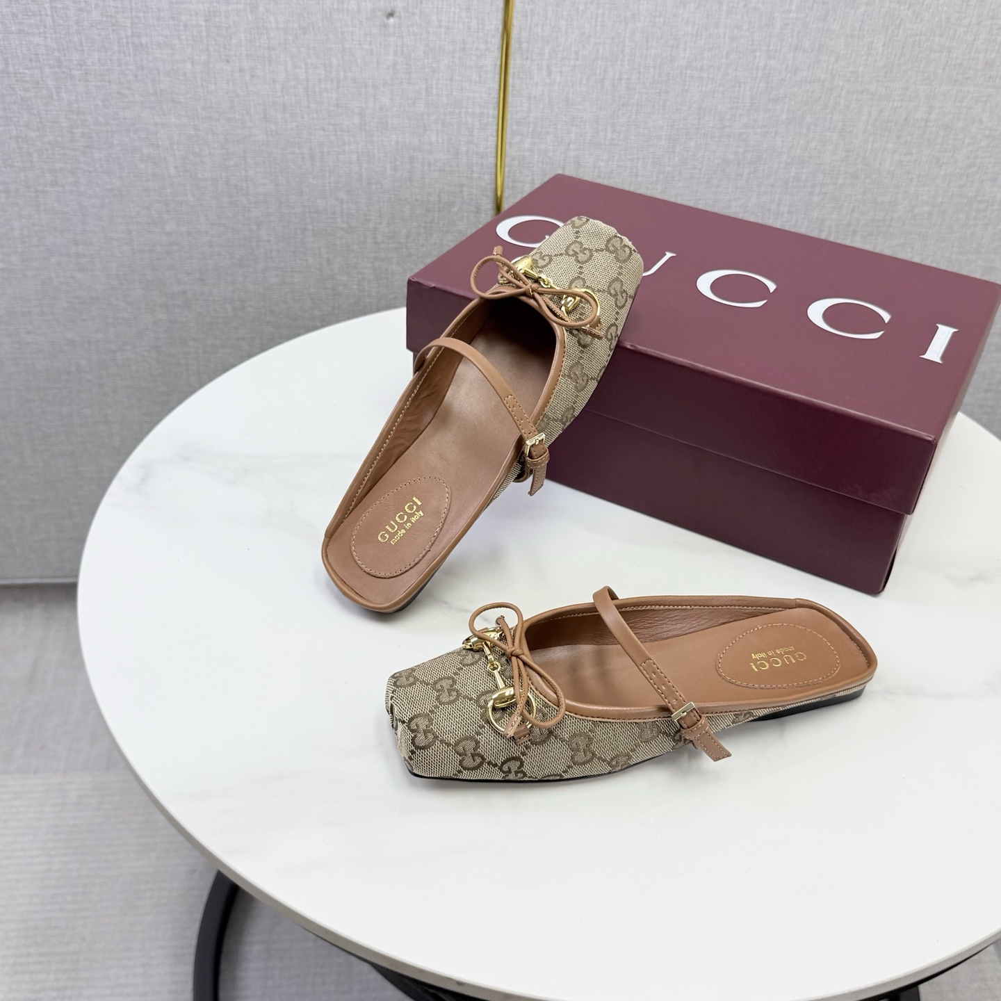 Gucci GG Canvas Bow Mary Jane Mules