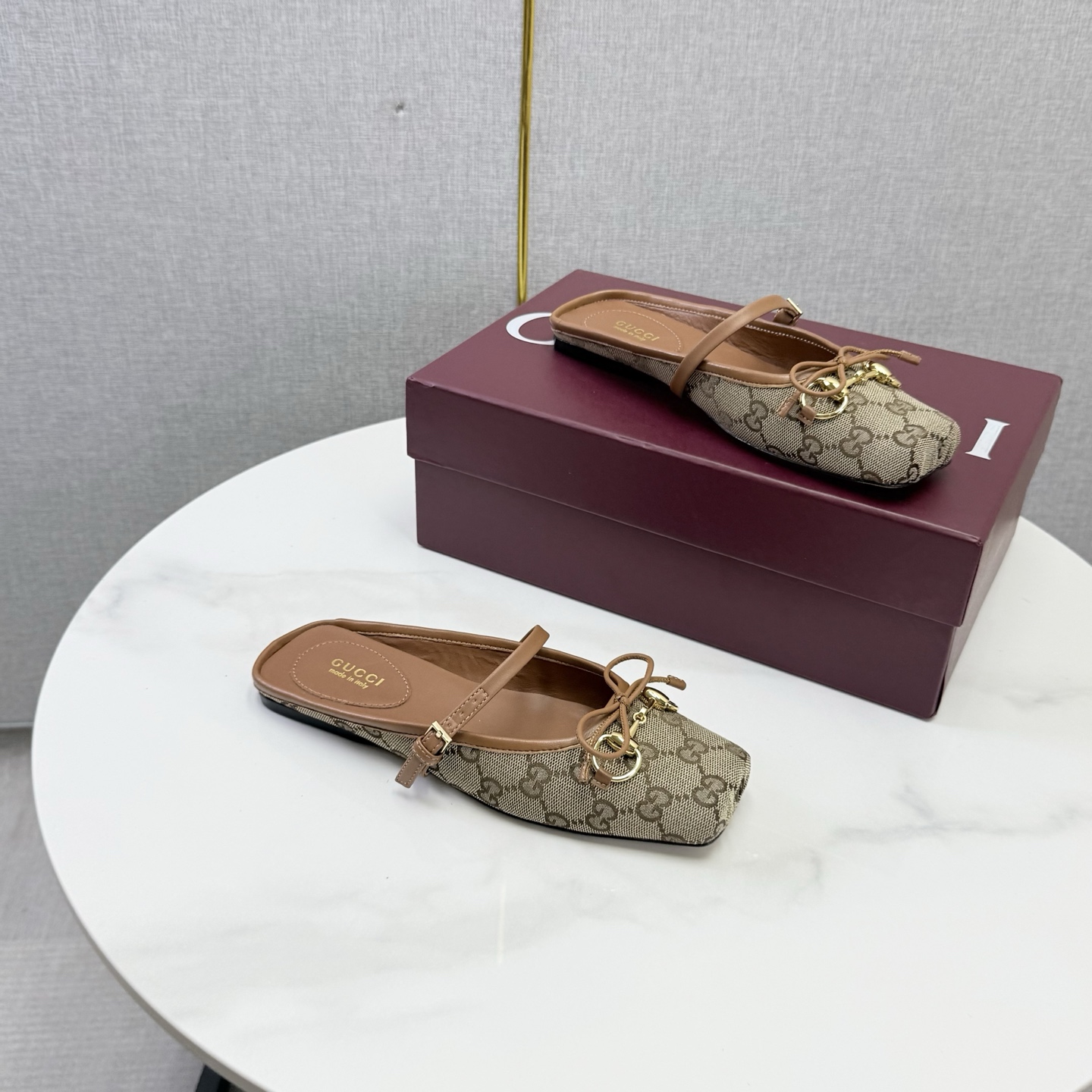 Gucci GG Canvas Bow Mary Jane Mules