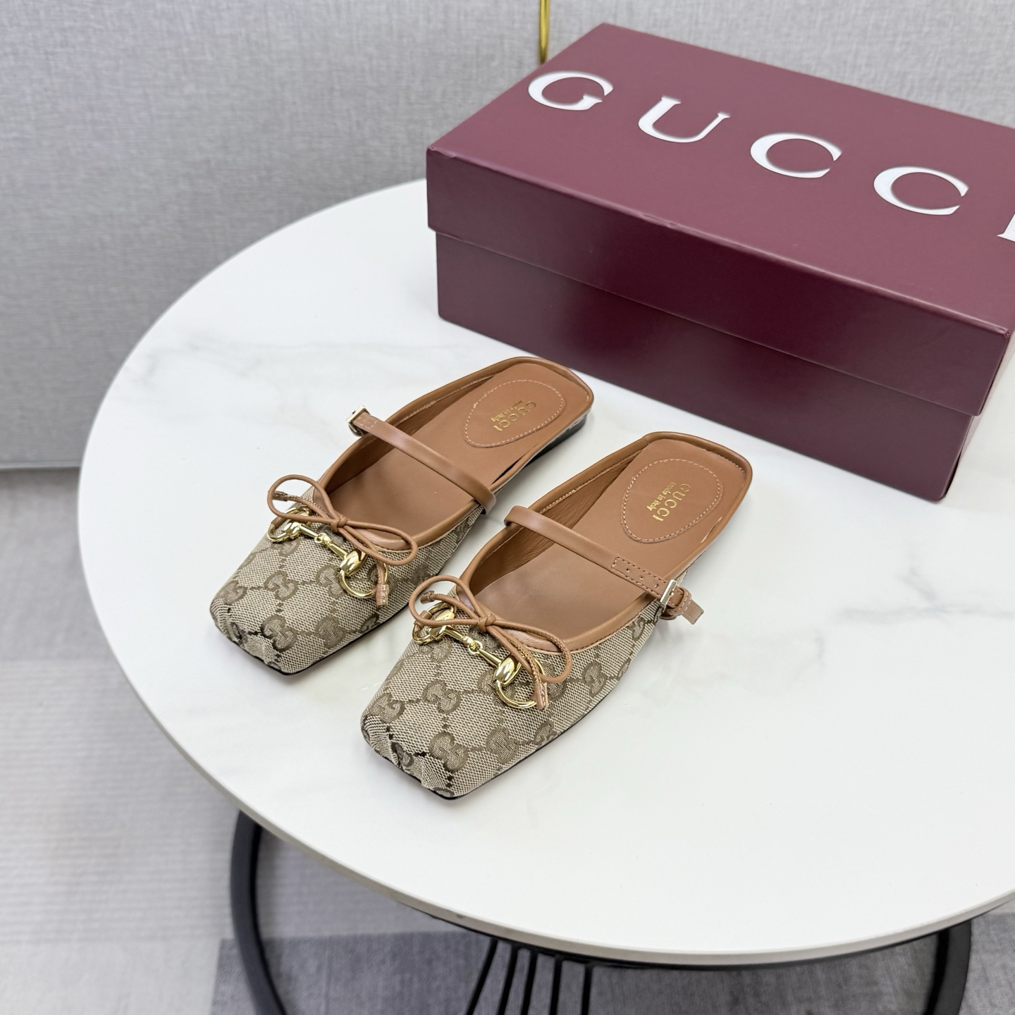Gucci GG Canvas Bow Mary Jane Mules