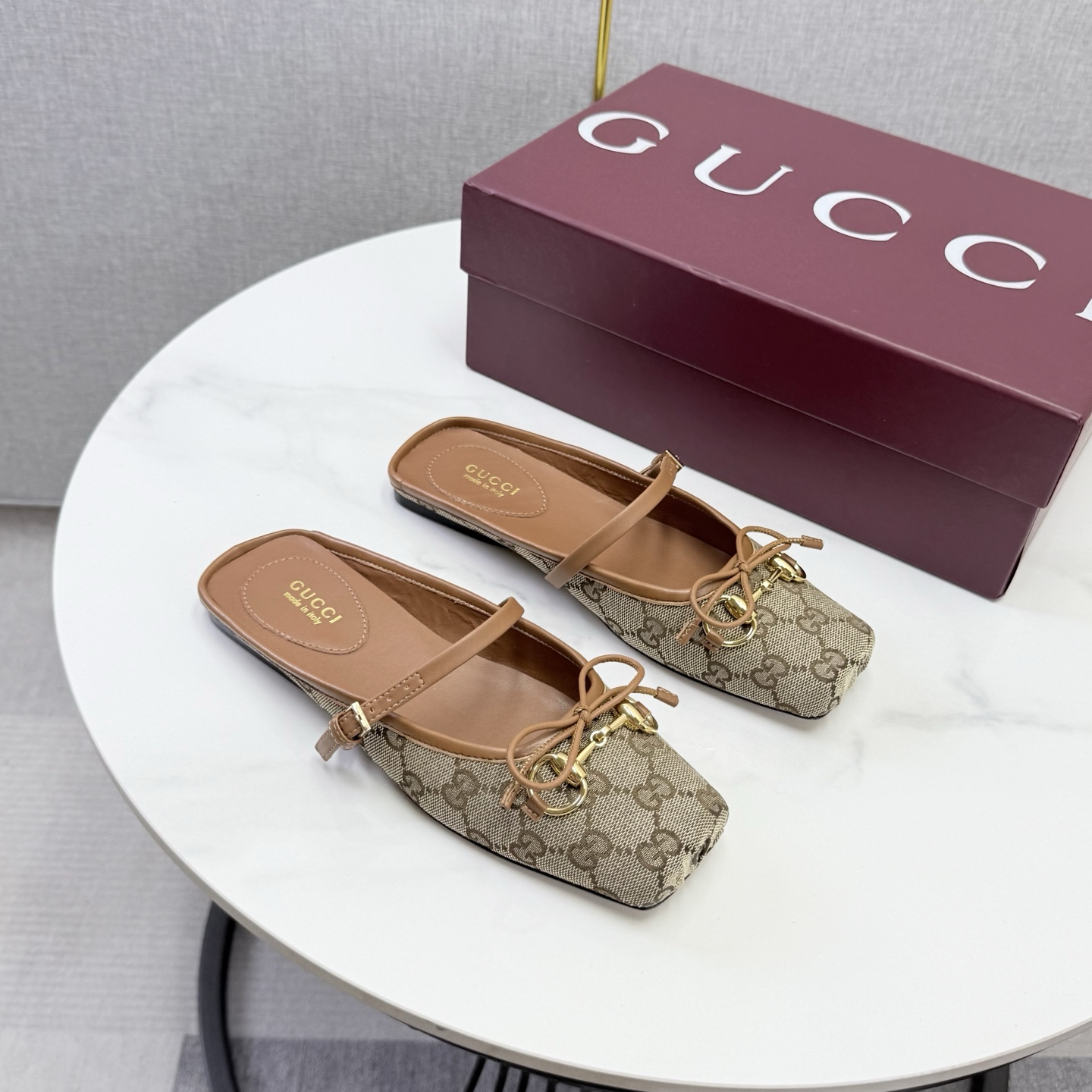 Gucci GG Canvas Bow Mary Jane Mules