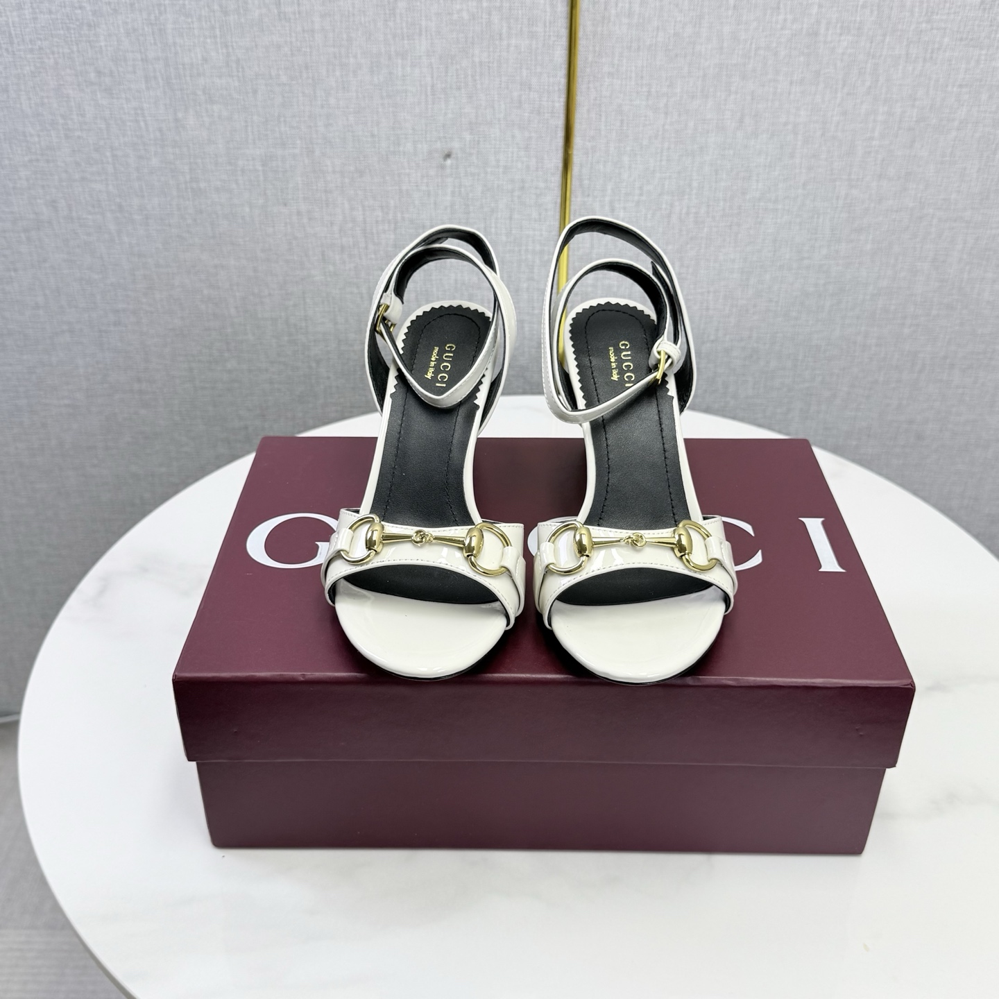Gucci White Horsebit Wedge Sandals