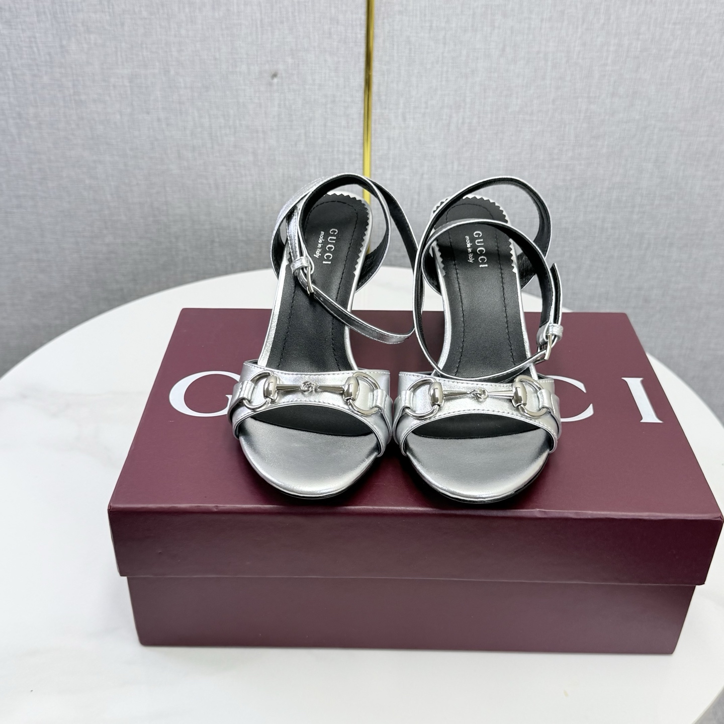 Gucci Silver Horsebit Wedge Sandals