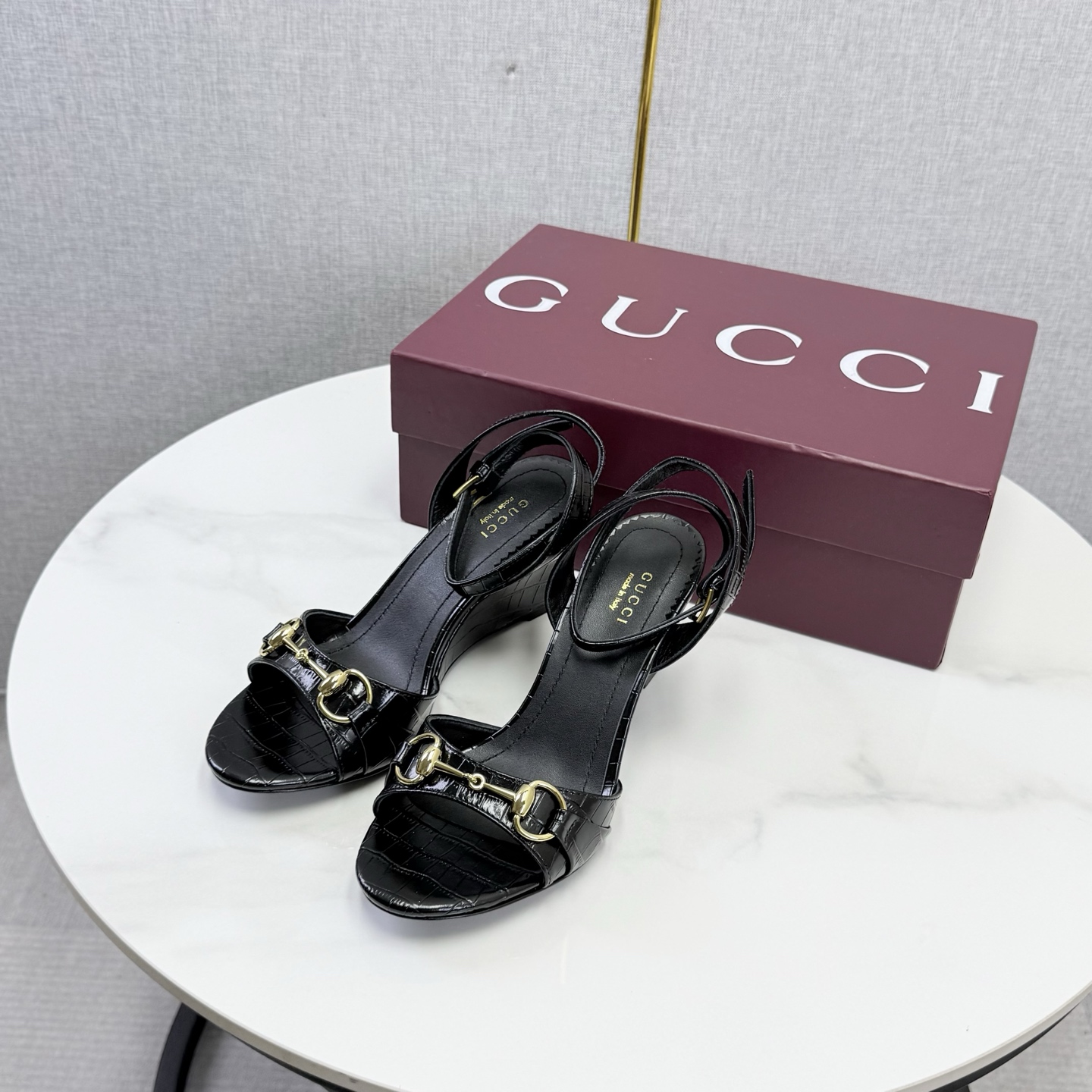 Gucci Black Horsebit Wedge Sandals