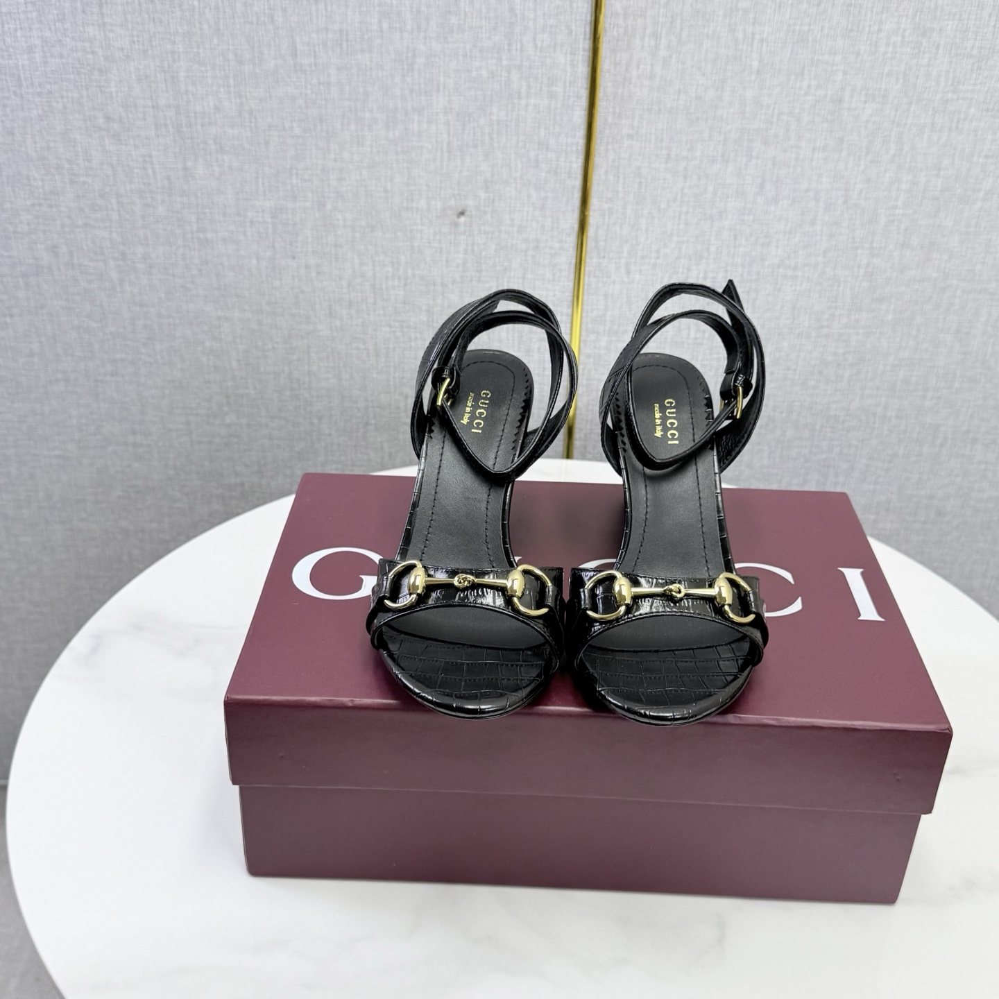 Gucci Black Horsebit Wedge Sandals