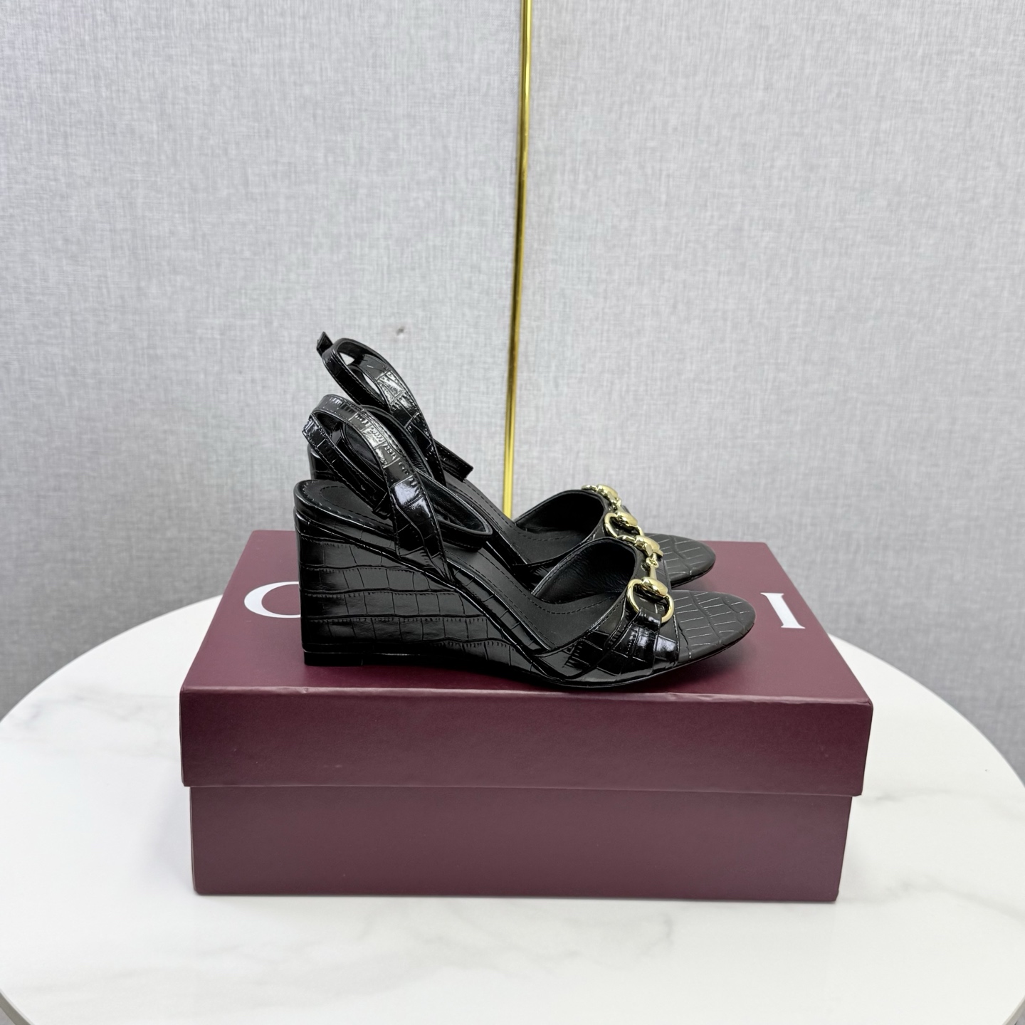 Gucci Black Horsebit Wedge Sandals