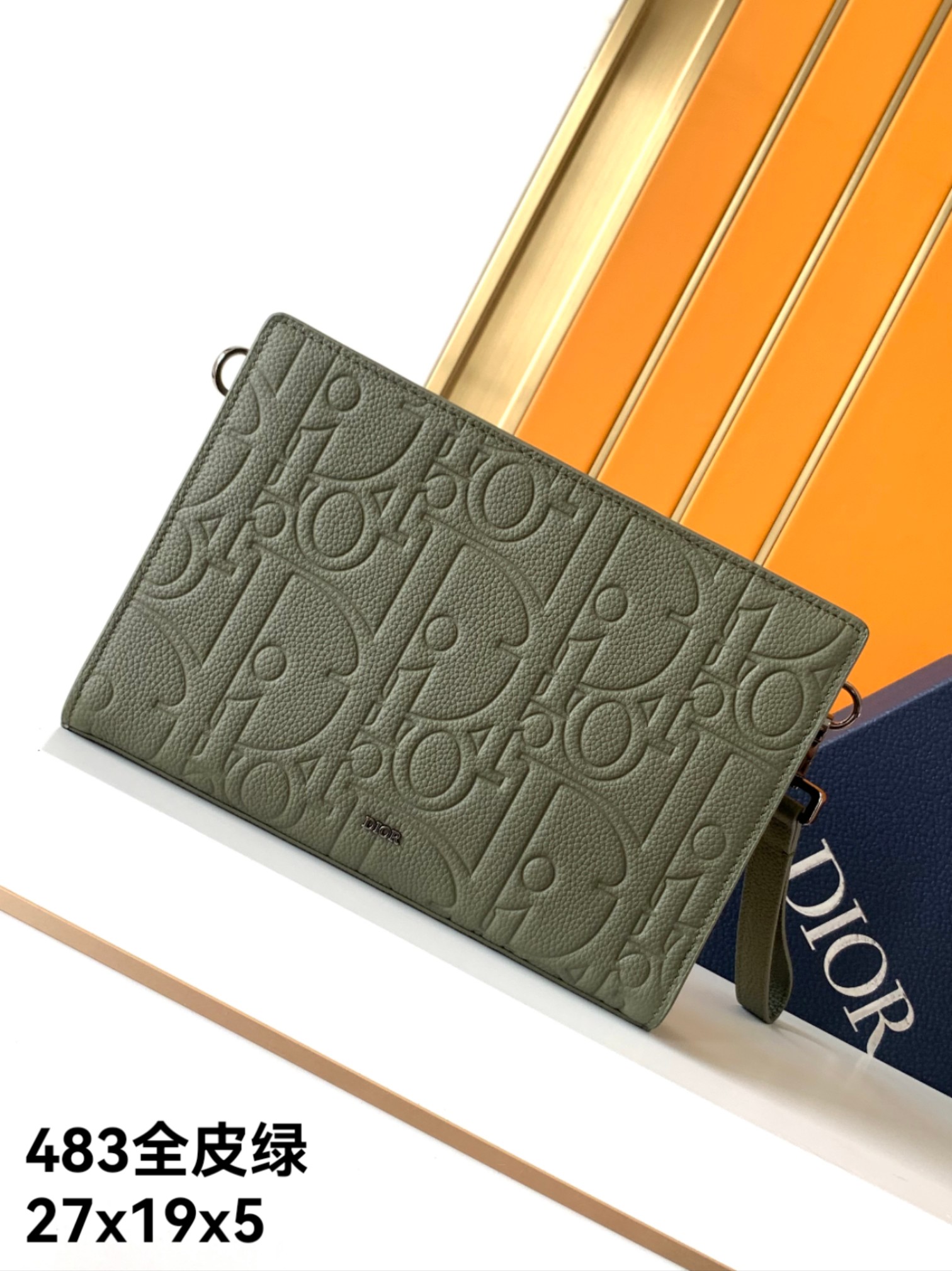 Dior 手包型号： 483#全皮绿 货 休闲 手拿包流行款 高端 有品味 专用高端头层牛皮