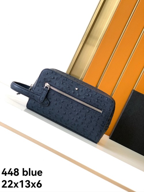 Montblanc Blue Ostrich Print Leather Clutch Bag Handbag 22x13x6cm 1 Montblanc Blue Ostrich Print Leather Clutch Bag Handbag 22x13x6cm