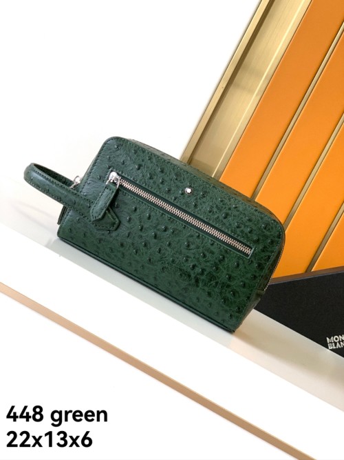 Montblanc Green Ostrich Leather Clutch Bag | Zipper Closure Handbag 1 Montblanc Green Ostrich Leather Clutch Bag | Zipper Closure Handbag