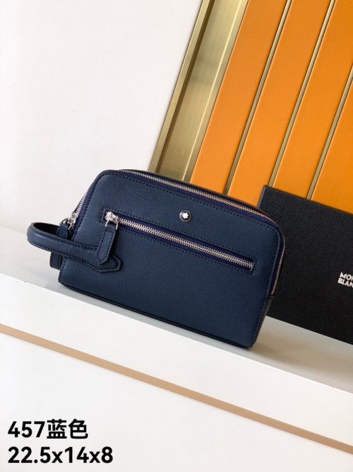 Montblanc Blue Leather Handbag, Top-Grain Spanish Leather, Silver Hardware 1 Montblanc Blue Leather Handbag, Top-Grain Spanish Leather, Silver Hardware