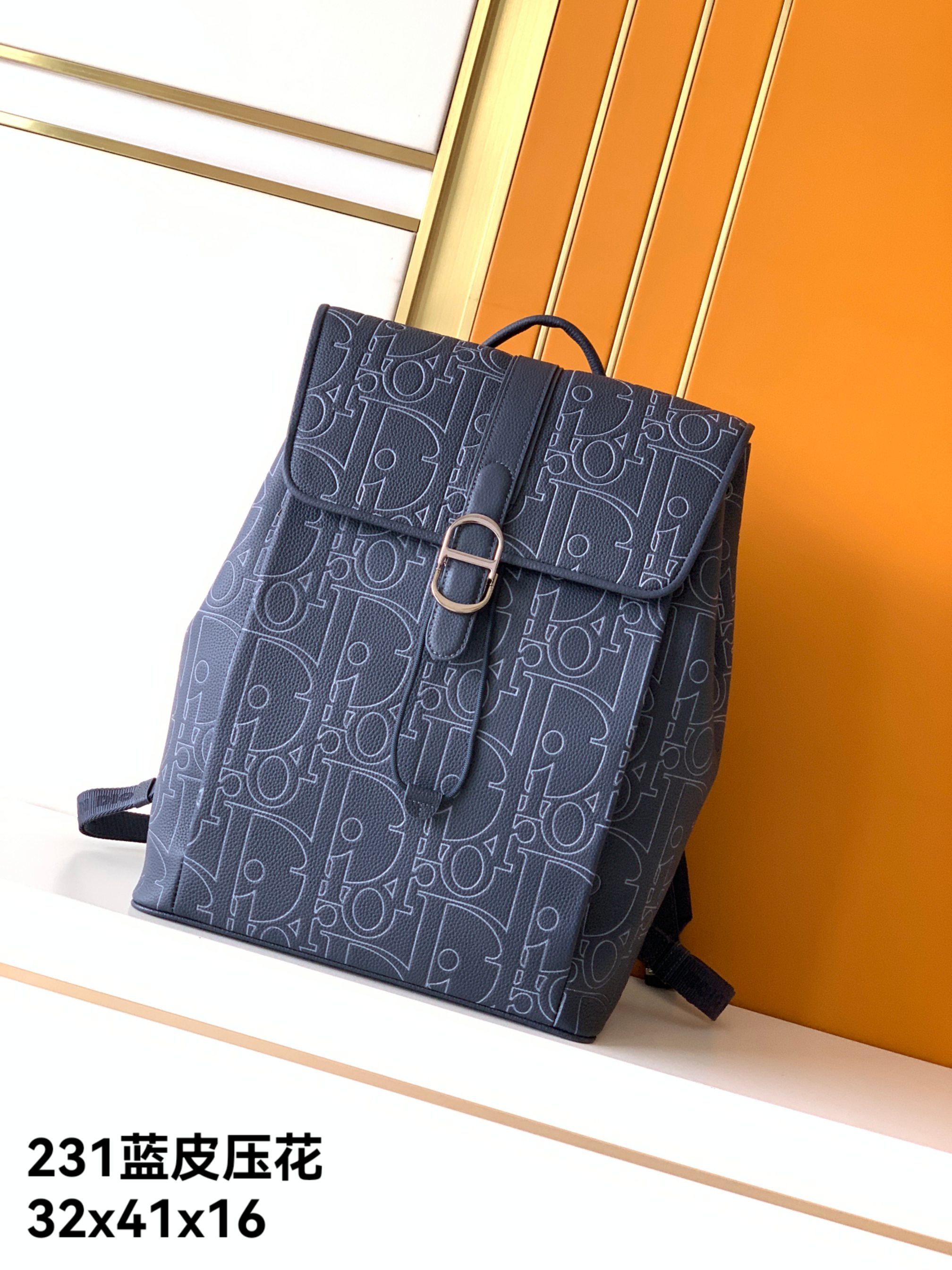 Dior 双肩背包 231蓝色全皮压花 全皮Dior-迪奥