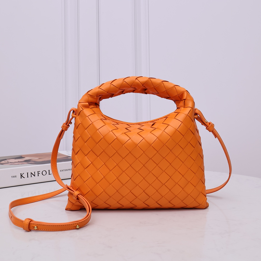 Mini Hop Woven Handbag Crossbody Detachable Shoulder Strap Bright Orange
