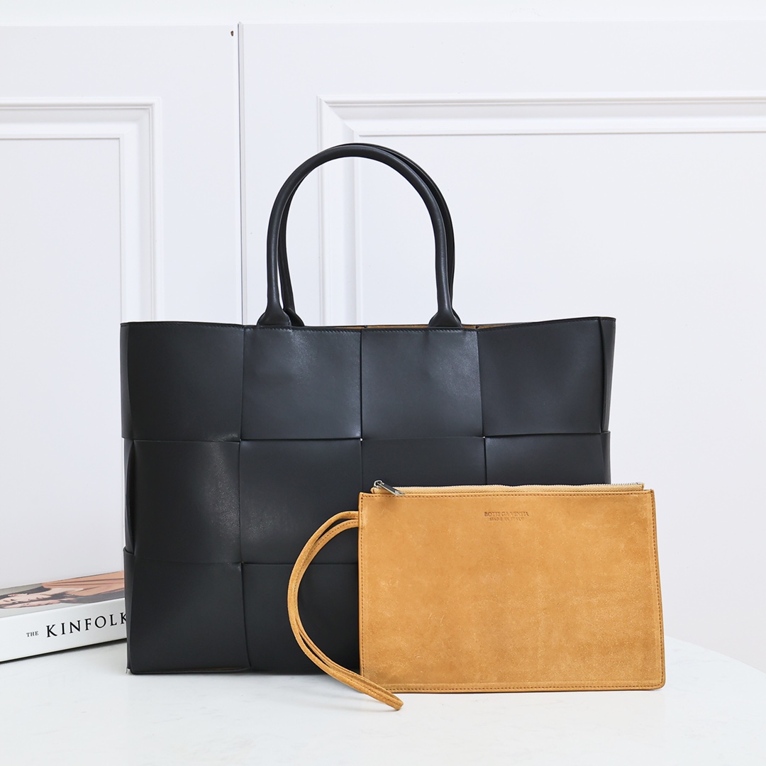 Tote Bag Travel Bag Cowhide and Lambskin Color-Block Large