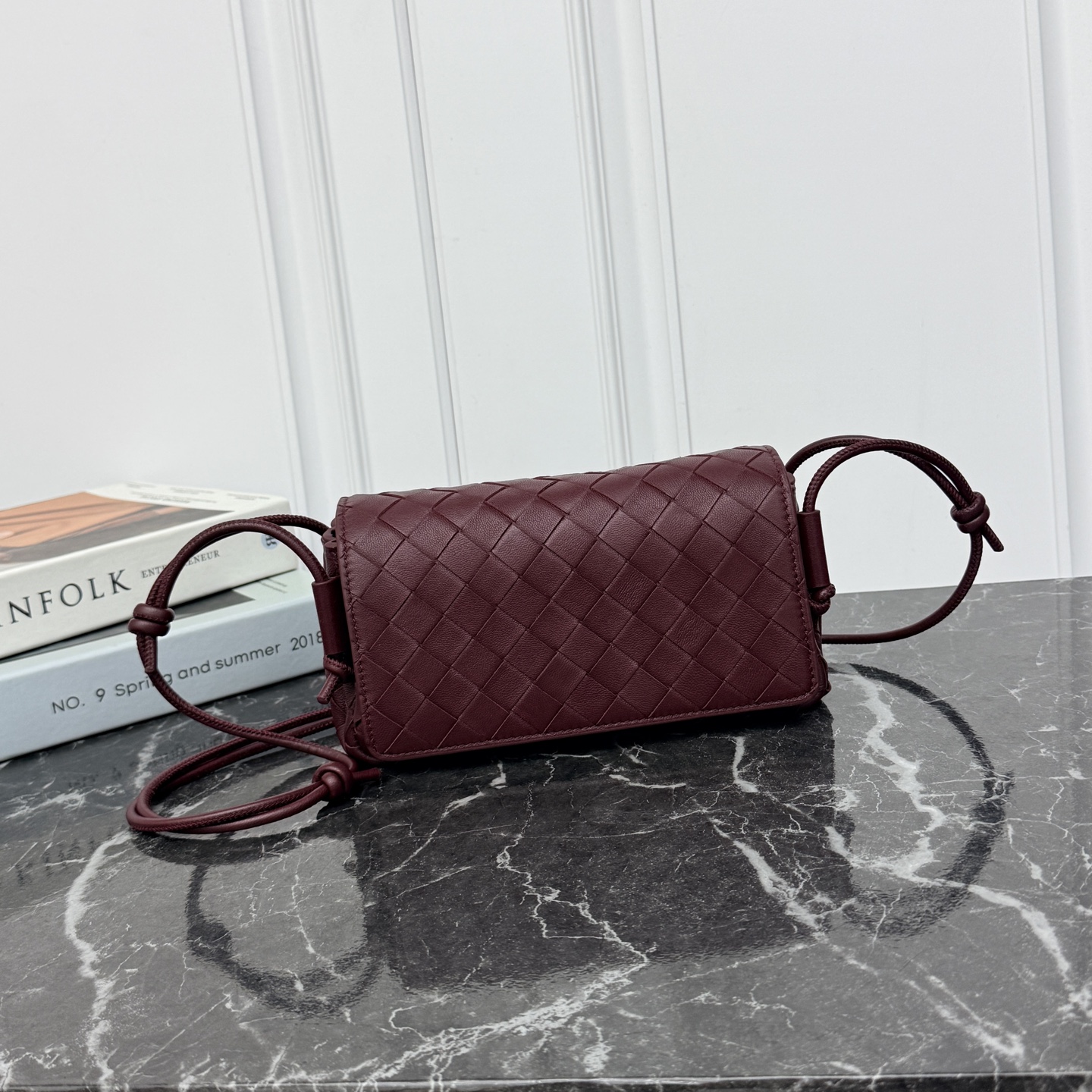 Wine Red Woven Crossbody Clutch Bag
