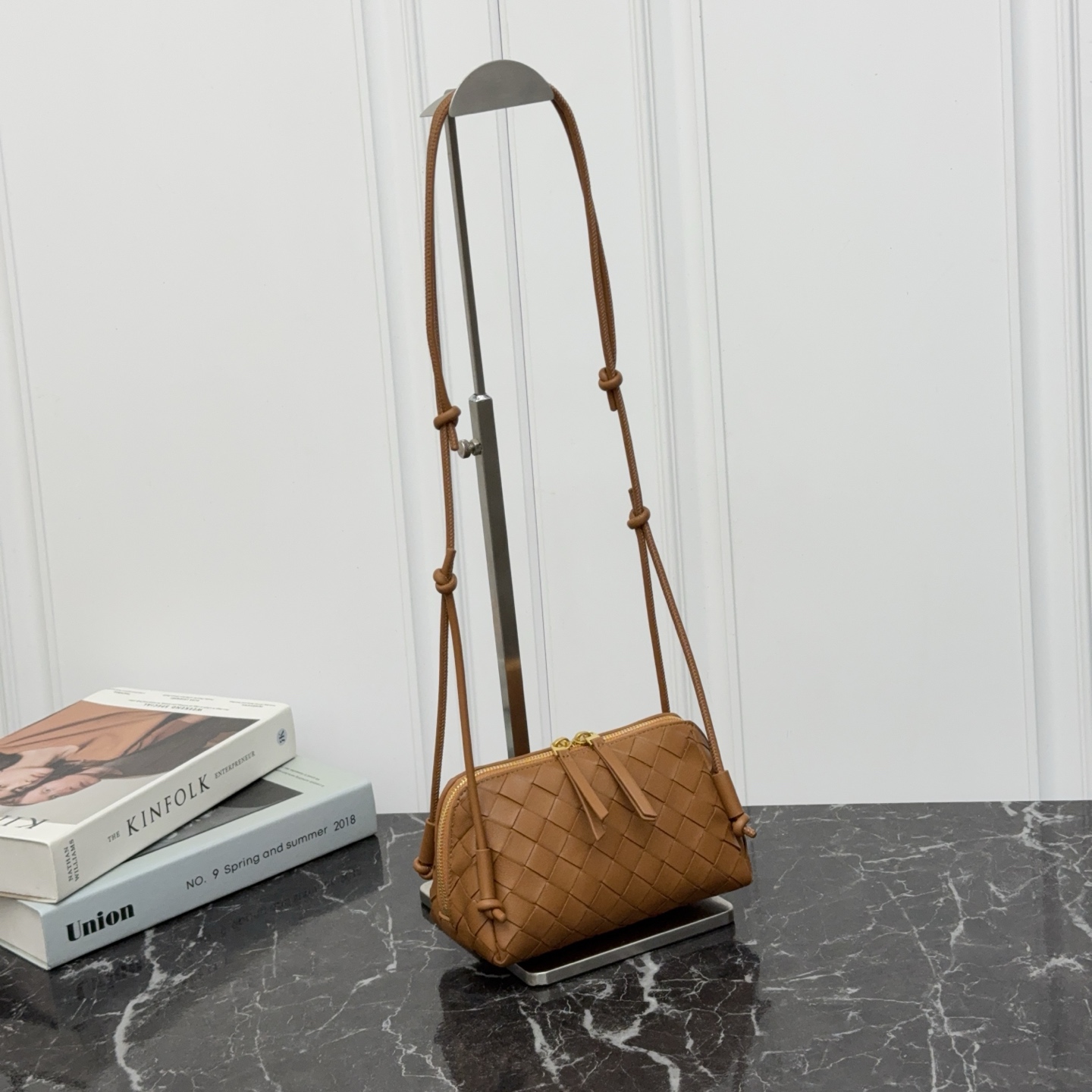 Mini Woven Crossbody Bag Adjustable Strap Double Zipper