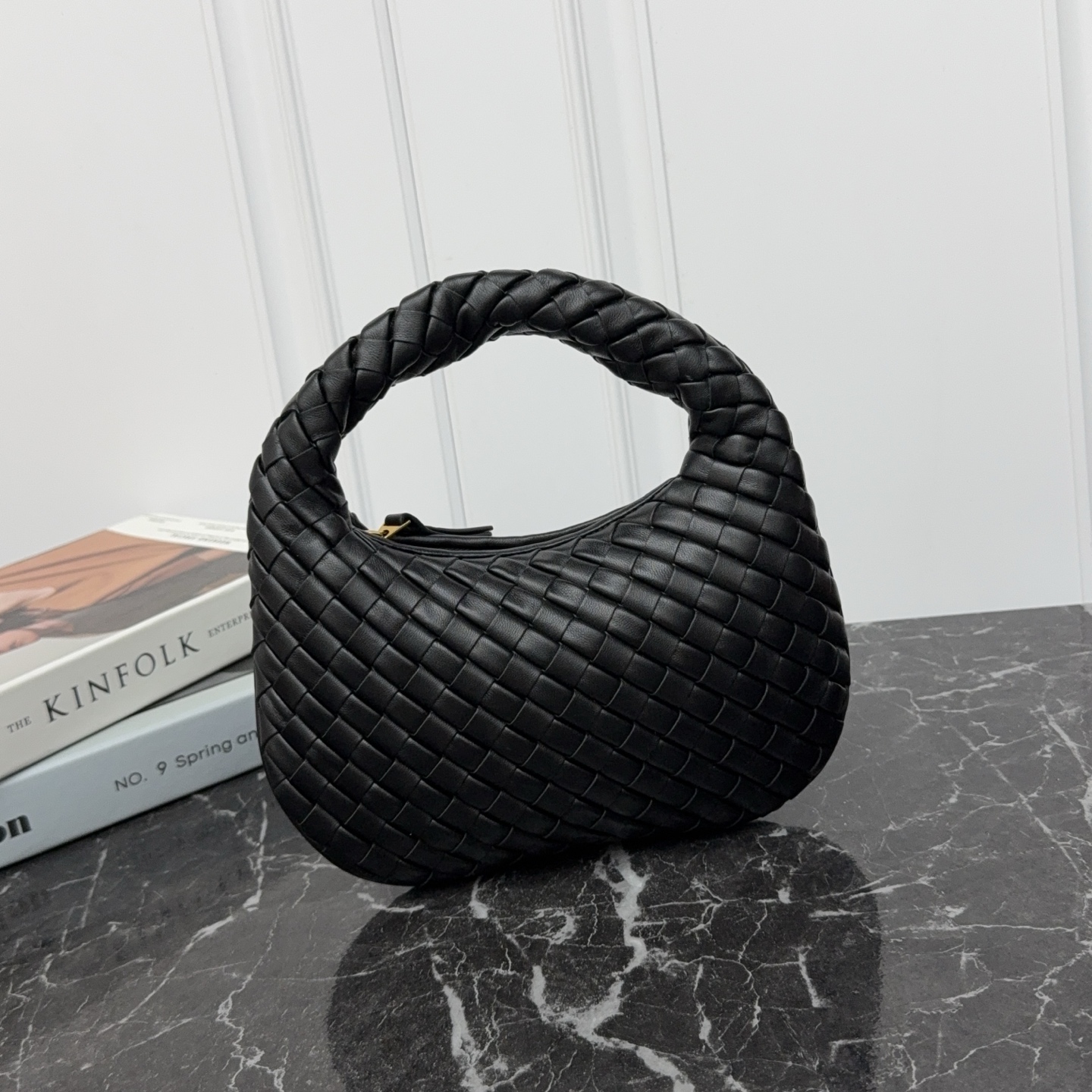 Nappa lambskin quilted woven top-handle shoulder zip handbag