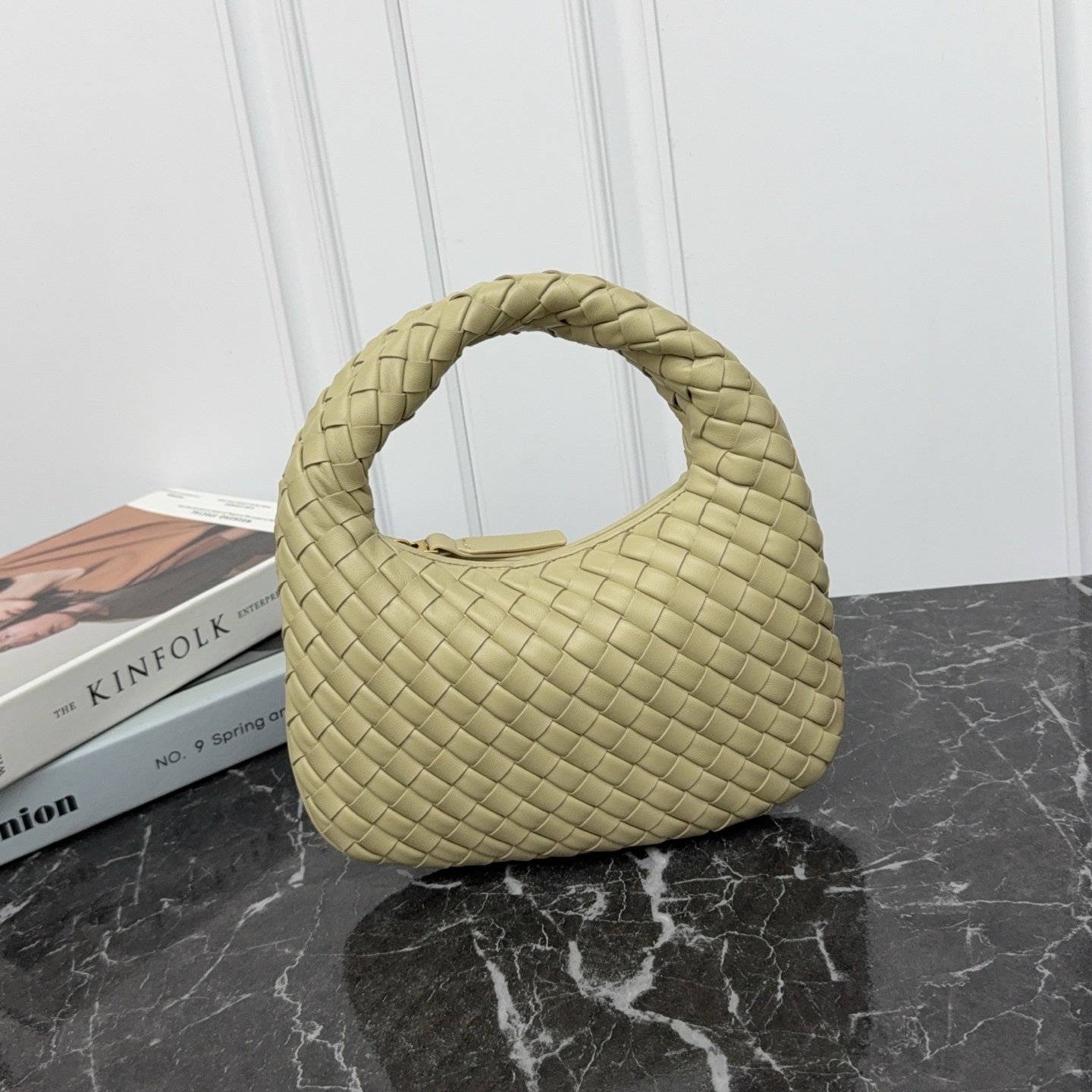 Nappa lambskin woven handbag zip one-piece handle