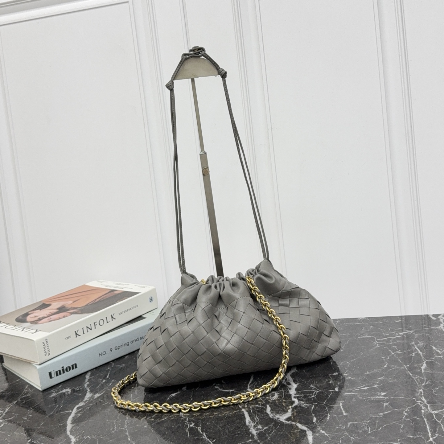 Woven Chain Drawstring Underarm Bag Tech Nylon Lining