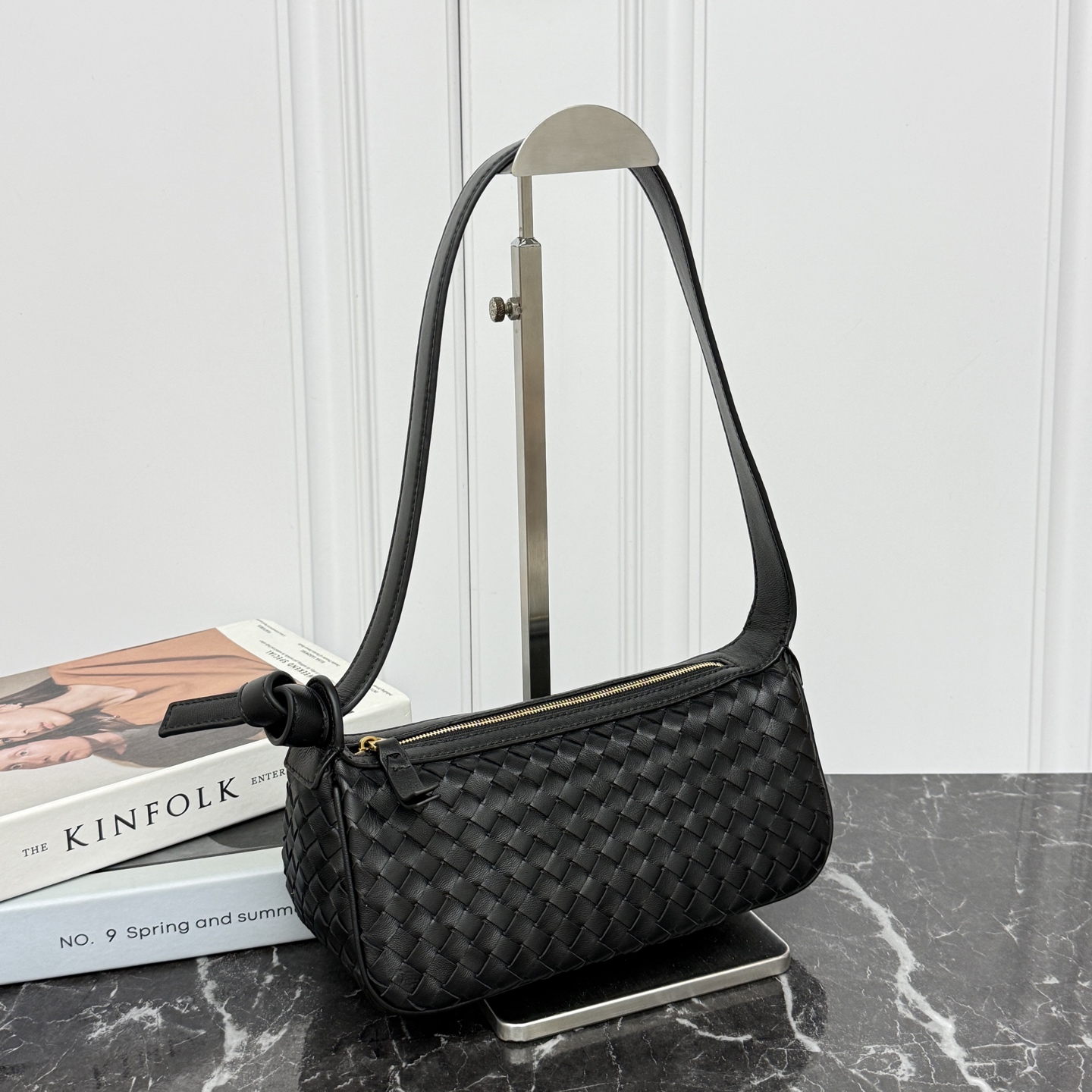 Lambskin Woven Knotted Strap Underarm Shoulder Bag