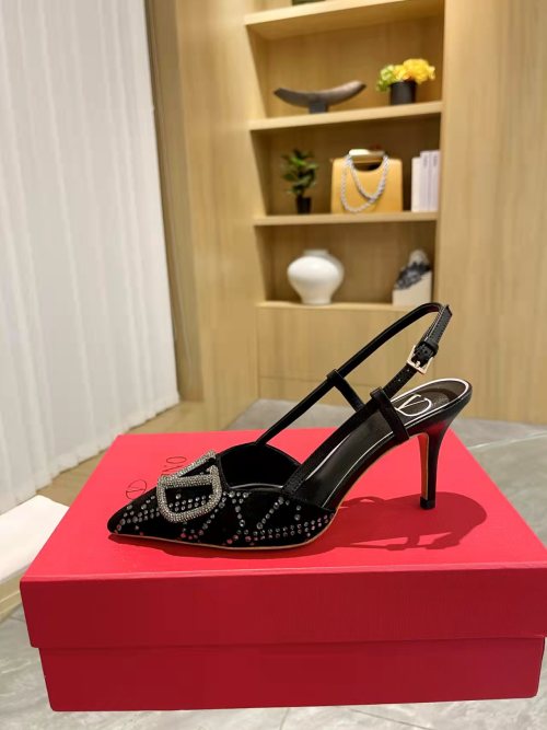 Valentino Garavani V-Logo Slingback Pumps Rhinestone Embellished Heel Shoes 1 Valentino Garavani V-Logo Slingback Pumps Rhinestone Embellished Heel Shoes