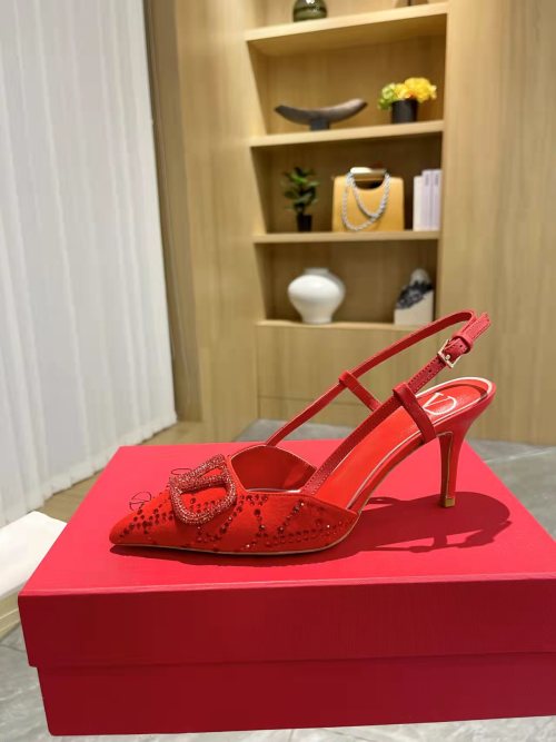 Valentino Garavani Red Embellished Slingback Pumps, Pointed Toe, Leather 1 Valentino Garavani Red Embellished Slingback Pumps, Pointed Toe, Leather